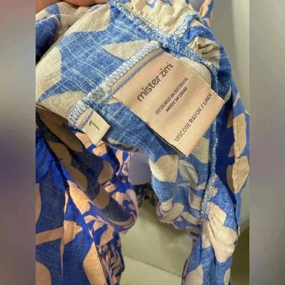 Mister Zimi Blue and Peach Floral Print Tiered Dress Size 4 - Picture 4 of 7